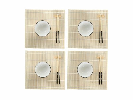 Sushi Set DKD Home Decor Bamboo Stoneware White Oriental 14,5 x 14,5 x 31 cm (16 Pieces) For Discount