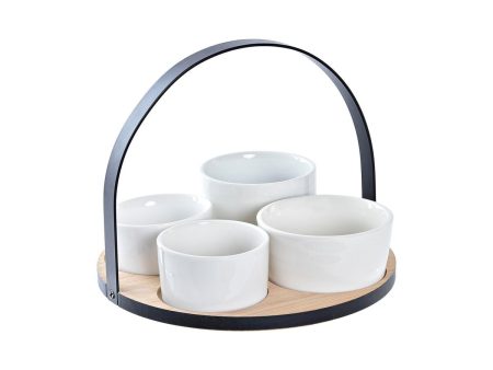 Appetizer Set DKD Home Decor White Black Metal Bamboo Stoneware Loft 5 Pieces 20 x 20 x 14 cm Online Hot Sale