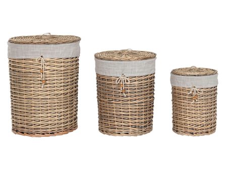 Basket set Home ESPRIT Beige Natural wicker 45 x 45 x 55 cm 3 Pieces on Sale