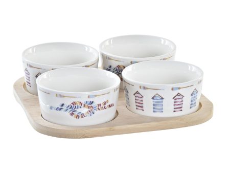 Appetizer Set DKD Home Decor Blue Natural Bamboo Stoneware Mediterranean 19,7 x 19,7 x 1 cm (5 pcs) on Sale