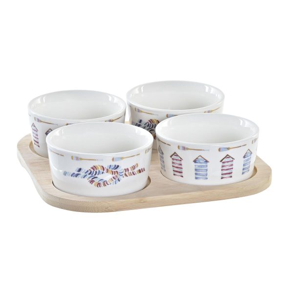 Appetizer Set DKD Home Decor Blue Natural Bamboo Stoneware Mediterranean 19,7 x 19,7 x 1 cm (5 pcs) on Sale