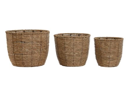 Set of Planters Home ESPRIT Brown Fibre Tropical 31 x 31 x 24 cm Cheap