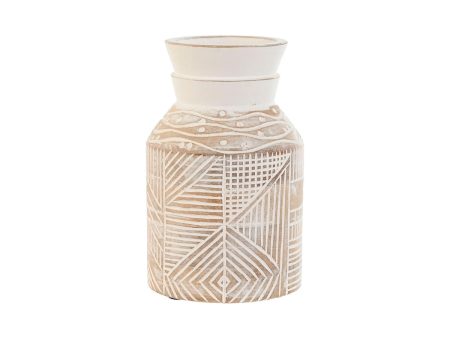 Vase Home ESPRIT White Natural Mango wood Colonial 15 x 15 x 38 cm Online Hot Sale