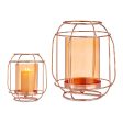 Candleholder Copper Amber Lantern Metal Glass (19 x 20 x 19 cm) Sale