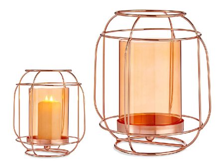 Candleholder Copper Amber Lantern Metal Glass (19 x 20 x 19 cm) Sale