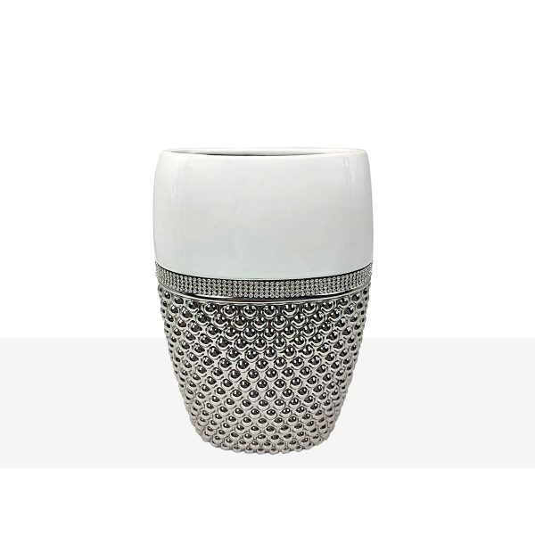 Vase Romimex White Silver Ceramic 15 x 24 x 9 cm Discount