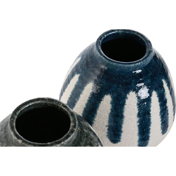 Vase Home ESPRIT Blue White Green Grey Ceramic Mediterranean 18 x 18 x 18 cm (2 Units) Online Sale