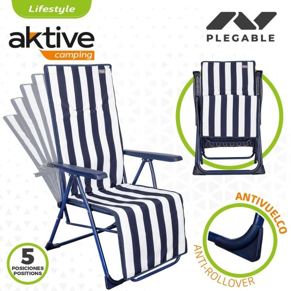 Sun-lounger Aktive White Navy Blue Reclining Striped 147 x 70 x 48 cm (2 Units) Supply