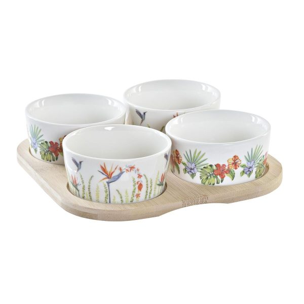 Appetizer Set DKD Home Decor Multicolour Natural Bamboo Plastic Stoneware Tropical 19,7 x 19,7 x 1 cm (5 pcs) Supply