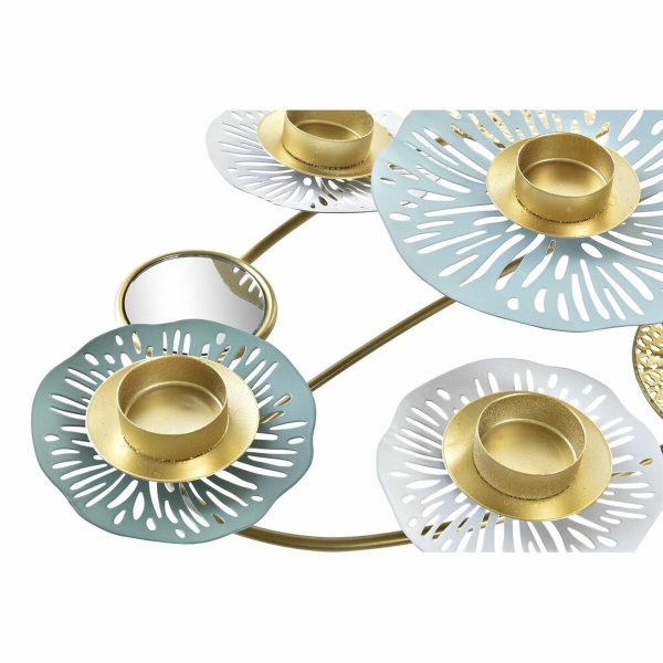 Candle Holder DKD Home Decor Mirror Golden Metal Mint Waterlily (54 x 33 x 8 cm) on Sale