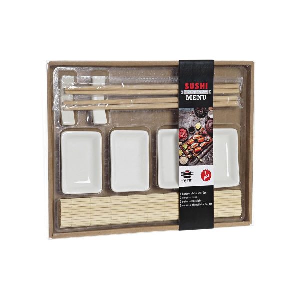 Sushi Set DKD Home Decor Metal Bamboo White Natural Oriental 30 x 40 cm 28 x 22 x 2,5 cm (9 Pieces) Hot on Sale