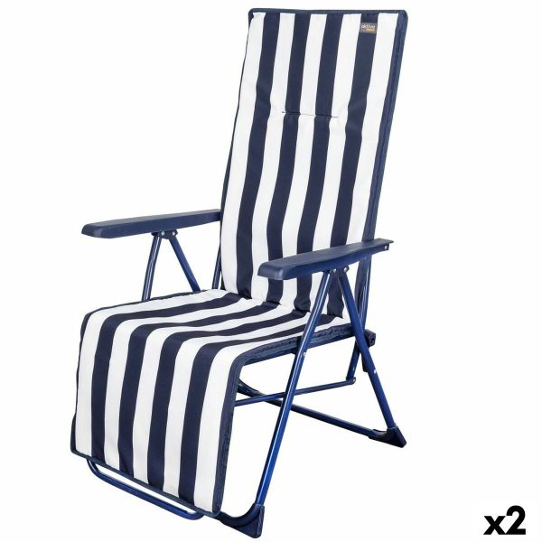 Sun-lounger Aktive White Navy Blue Reclining Striped 147 x 70 x 48 cm (2 Units) Supply