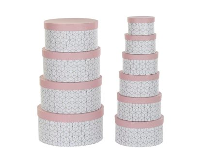 Set of Stackable Organising Boxes DKD Home Decor Circular Pink Cardboard Hot on Sale