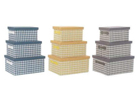 Set of Stackable Organising Boxes DKD Home Decor Grey Blue Yellow 40 x 30 x 20 cm Online