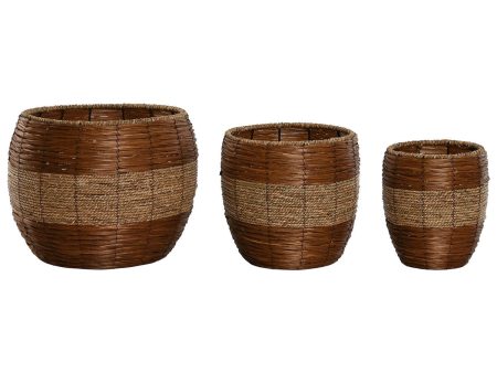 Set of Planters Home ESPRIT Natural Metal Fibre Tropical 33 x 33 x 30 cm For Sale