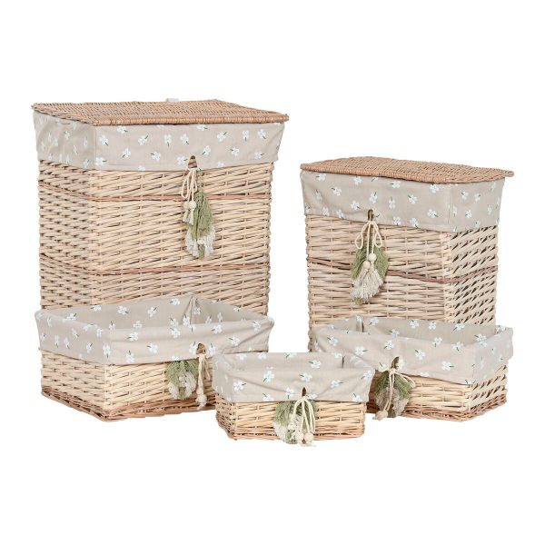 Basket set Home ESPRIT Green Beige Natural wicker 47 x 35 x 55 cm 5 Pieces on Sale