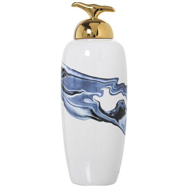 Tibor Alexandra House Living Blue White Golden Ceramic 17 x 46 cm Hot on Sale