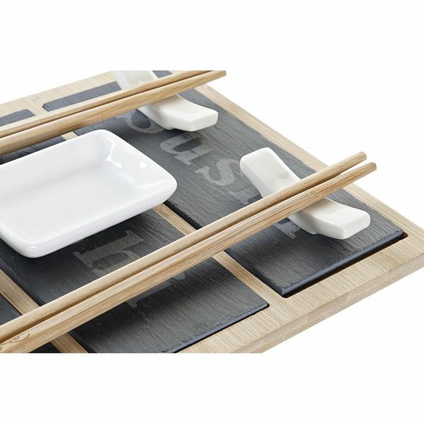 Sushi Set DKD Home Decor Bamboo Board Black Natural Oriental 25 x 19 x 3 cm For Sale