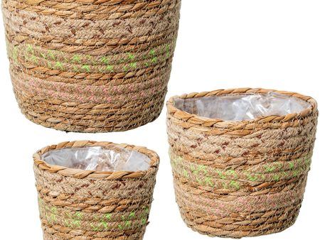 Set of Planters Alexandra House Living Brown Rattan Natural Fibre 3 Pieces Online Sale