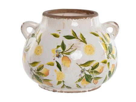 Vase Home ESPRIT Yellow White Brown Stoneware Lemon 21 x 20 x 16 cm on Sale