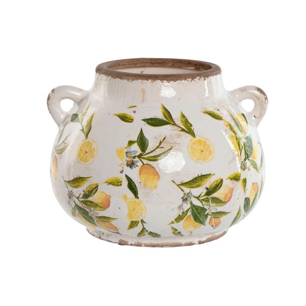 Vase Home ESPRIT Yellow White Brown Stoneware Lemon 21 x 20 x 16 cm on Sale