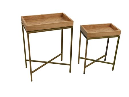 Tables set Romimex Natural Metal MDF Wood 2 Pieces Cheap