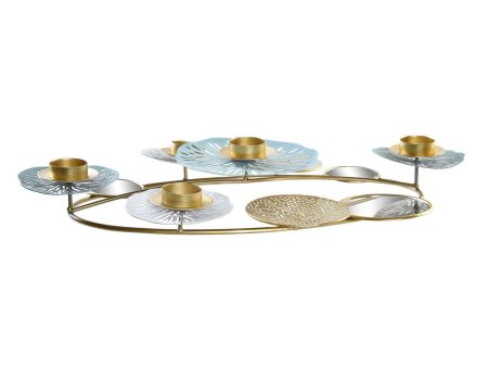 Candle Holder DKD Home Decor Mirror Golden Metal Mint Waterlily (54 x 33 x 8 cm) on Sale