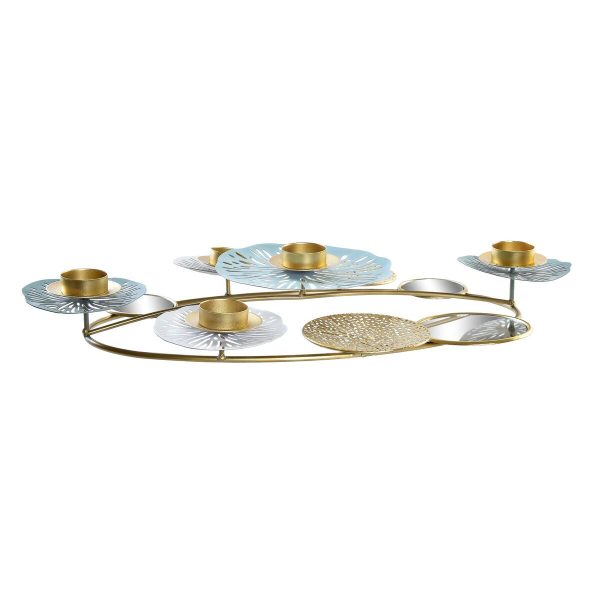 Candle Holder DKD Home Decor Mirror Golden Metal Mint Waterlily (54 x 33 x 8 cm) on Sale