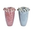 Vase DKD Home Decor Pink Turquoise Stoneware Flower Mediterranean 18 x 18 x 25 cm 16 x 16 x 26 cm (2 Units) Fashion