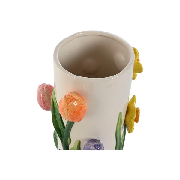 Vase Home ESPRIT White Multicolour Dolomite 17 X 18 X 26 cm Discount