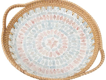 Tray Alexandra House Living Multicolour Rattan Mother of pearl Circular 40 x 5 x 33 cm Hot on Sale