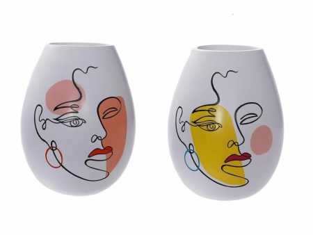 Vase DKD Home Decor 22,5 x 22,5 x 29 cm Face White Resin Multicolour (2 Units) Cheap