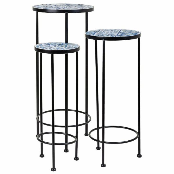 Flower Pot Stand Alexandra House Living Black Iron Tile 30 x 68 x 30 cm 3 Pieces Supply