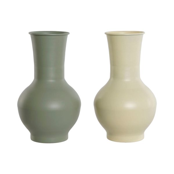 Vase Home ESPRIT Green Cream Metal 20 x 20 x 34,5 cm (2 Units) Fashion