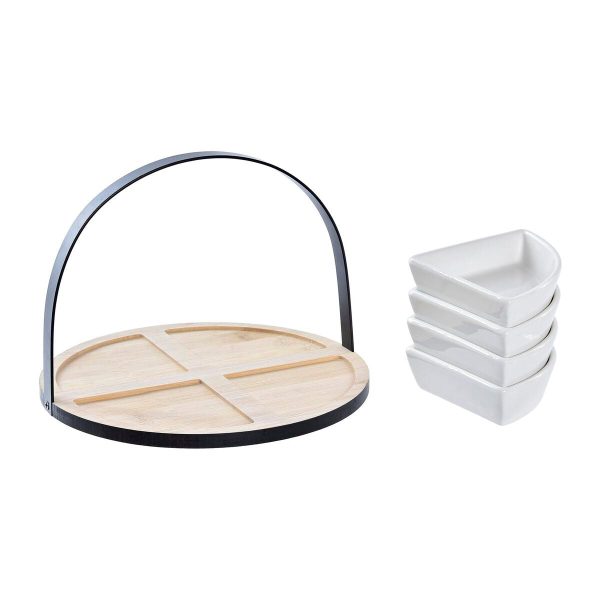 Appetizer Set DKD Home Decor White Black Metal Bamboo Stoneware Loft 4 Pieces 21,5 x 21,5 x 14 cm Fashion