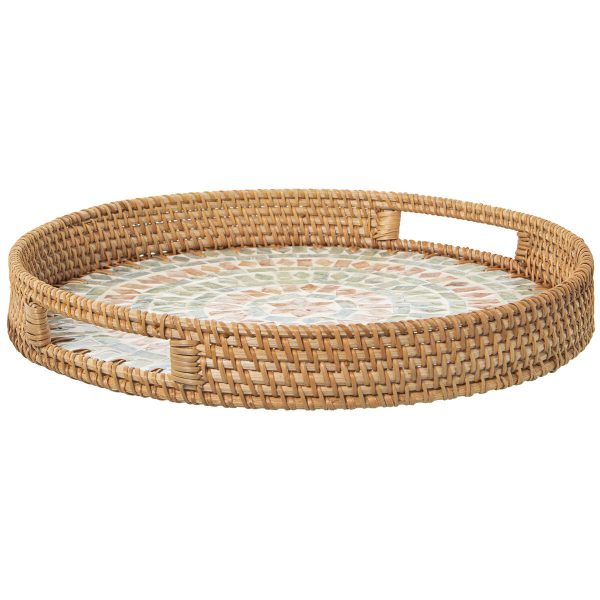 Tray Alexandra House Living Multicolour Rattan Mother of pearl Circular 33 x 35 x 33 cm Fashion