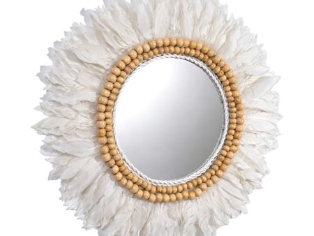 Wall mirror Romimex White Feathers 80 x 3 x 80 cm Circular Online Sale