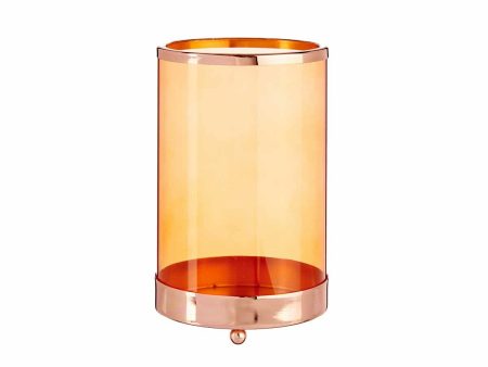 Candleholder Copper Amber Cylinder 12,2 x 19,5 x 12,2 cm Metal Glass For Cheap