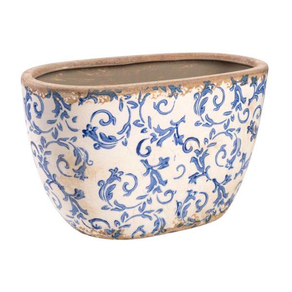 Planter Romimex Blue White Porcelain Aged finish 27 x 16 x 15 cm Online