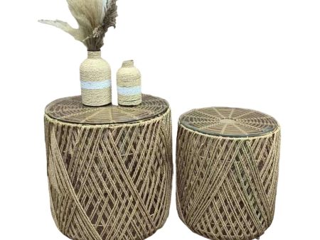 Tables set Romimex Natural Glass Fibre 2 Pieces Online