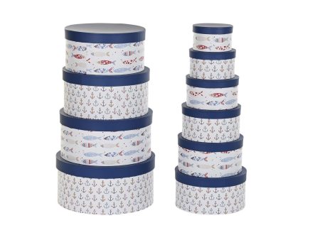 Set of Stackable Organising Boxes DKD Home Decor Navy Stripes White Navy Blue Cardboard (37,5 x 37,5 x 18 cm) Online now