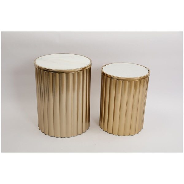 Tables set Romimex White Golden 2 Pieces Online Hot Sale