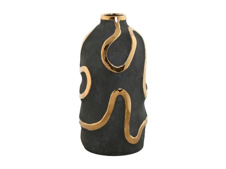 Vase Home ESPRIT Grey Golden Stoneware Abstract Modern 17 x 17 x 35 cm Online Hot Sale