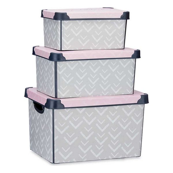 Set of Stackable Organising Boxes Vibes 3 Pieces Plastic Cheap