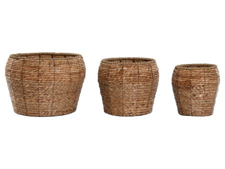 Set of Planters Home ESPRIT Natural Metal Fibre Tropical 32 x 32 x 25 cm Discount