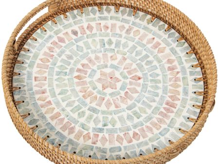 Tray Alexandra House Living Multicolour Rattan Mother of pearl Circular 33 x 35 x 33 cm Fashion