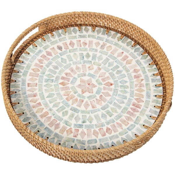 Tray Alexandra House Living Multicolour Rattan Mother of pearl Circular 33 x 35 x 33 cm Fashion