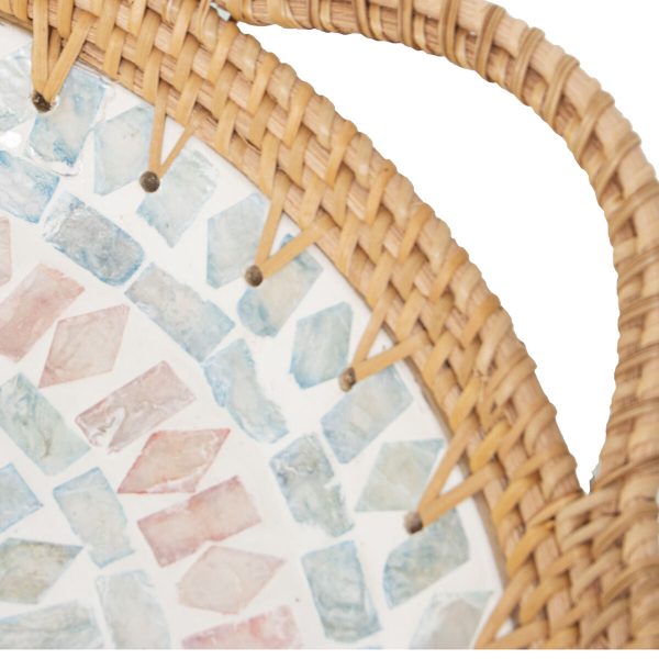 Tray Alexandra House Living Multicolour Rattan Mother of pearl Circular 40 x 5 x 33 cm Hot on Sale