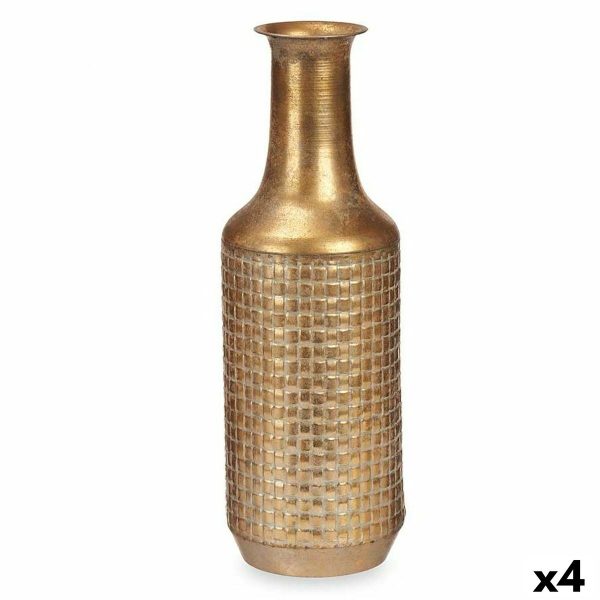 Vase Golden Metal 14 x 46 x 14 cm (4 Units) With relief For Cheap