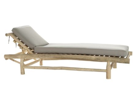 Sun-lounger DKD Home Decor Natural Teak Polyester Light grey (209 x 86 x 35 cm) For Sale